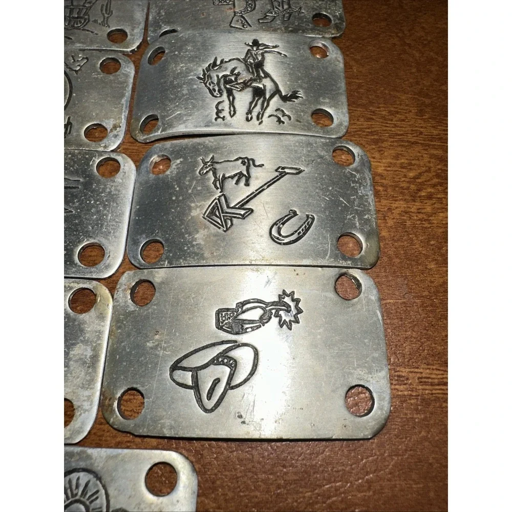 Western Vintage Aluminum Belt Buckle and 9 Bars For Conchos